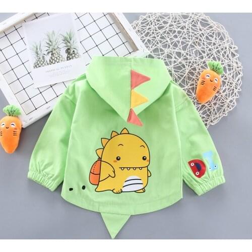 Baby Boys Jacket Cute Dinosaur Autumn Hooded Zipper Trench Coat Spring Casual Fashion Girls Outerwear Windbreaker Kids Clothes
