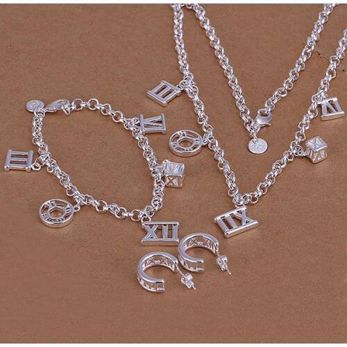 Wholesale Free Shipping Charm Silver Color Jewelry Sets Lovely Silver Fashion Jewelry Roman Earrings Three-Piece/akfajbma S113