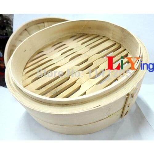 2 Tiers Bamboo Steamer Basket with Lid 8'' gestoomde dumplings dim sum vegetable steam cook pot tools vaporera bambu cuit vapeur