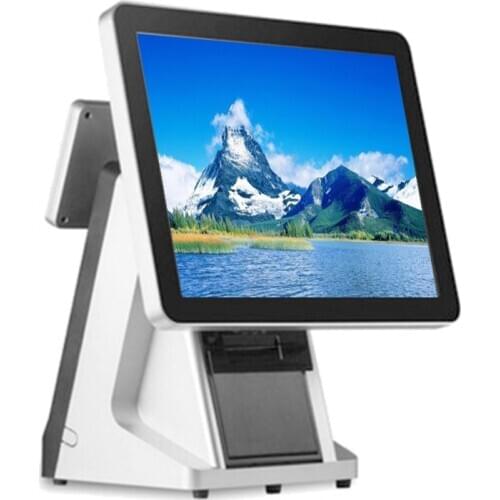 PC EPOS 15 inch capacitive touch screen pos terminal with VFD 58mm printer for retail restaurant cash register