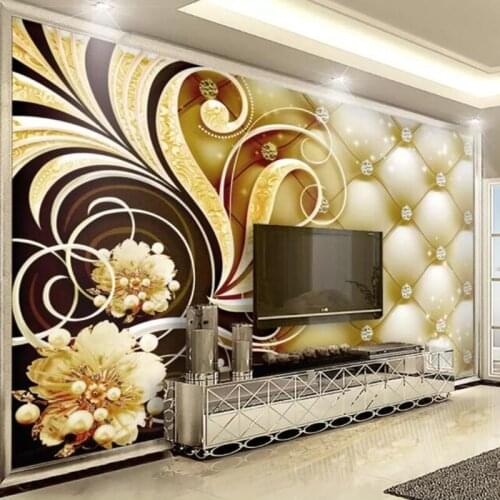 Custom 3D Photo Wallpaper European Style Soft Bag Diamond Jewelry Flower Luxury Living Room TV Background Papier Peint Mural