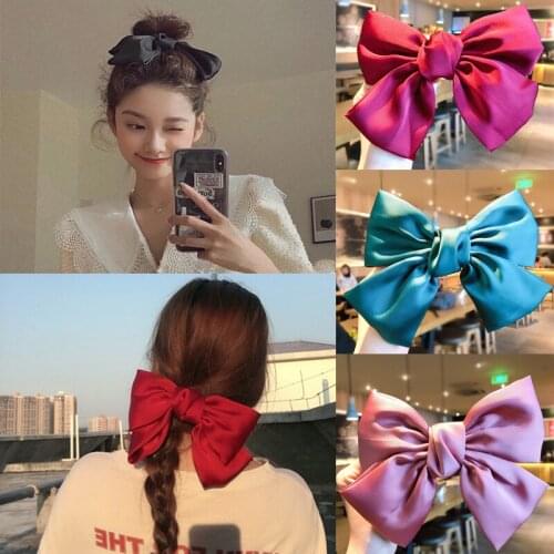 Woman Elegant Big Bowknot Hairpins Cute Hair Ties Girls Hair Accessories Hair Clips Elastic Hairband Headwear Lady Ornament