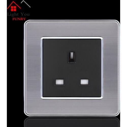 13A European Wall Socket Outlet 86 Type UK Standard Wall Charger Adapter Stainless Steel Panel Kitchen Bedroom Plug Sockets