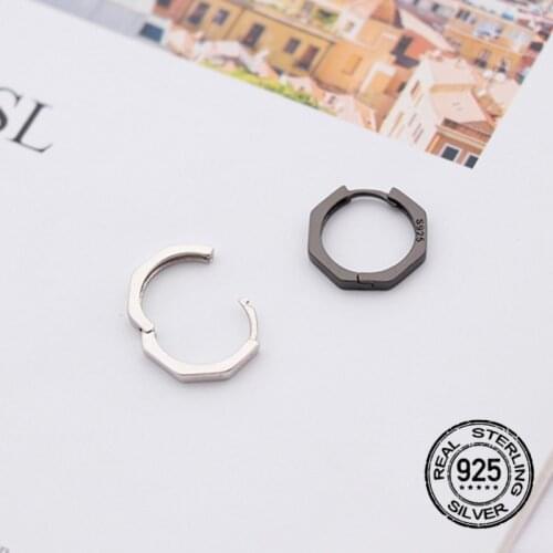 925 Sterling Silver Octagonal Earrings For Women Black Simple Korean Fashion Hot Sale Couple Students Daily Gift Jewelry INEFFA