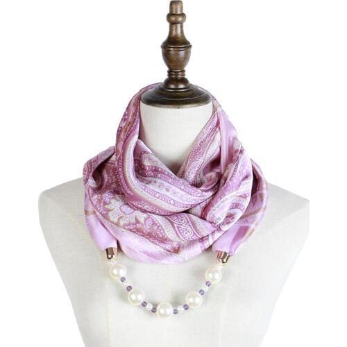 Silk scarf mujer pendant necklace scarfs jewellery echarpe hijab feminino fashion pearl ring georgette shawls spring fashion