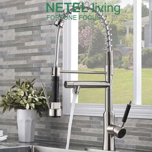 Kitchen Faucet Basin Sink Faucet Stainless Steel 3 Handles Mixing Faucet With Pull Out Sink Tap Spray Hose Hot Cold Water Mixer