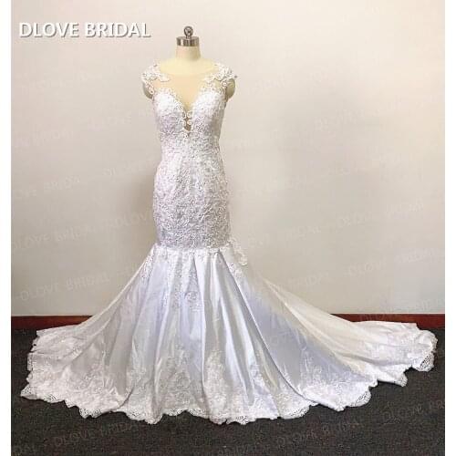 Sexy Backless Mermaid Wedding Dresses Illusion V Neck Lace Satin Bridal Gown Factory Custom Made
