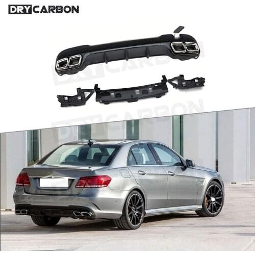 Rear Bumper Lip Spoiler with Exhaust Tips for Mercedes Benz E Class W212 E350 E400 E63 AMG Sport 2013-2016 Non for Standard
