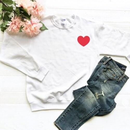 Valentines Day Red Heart Sweatshirt Pocket Heart Hipster Slogan Women Jumper Valentines Graphic O-Neck Heart Pullover Tops