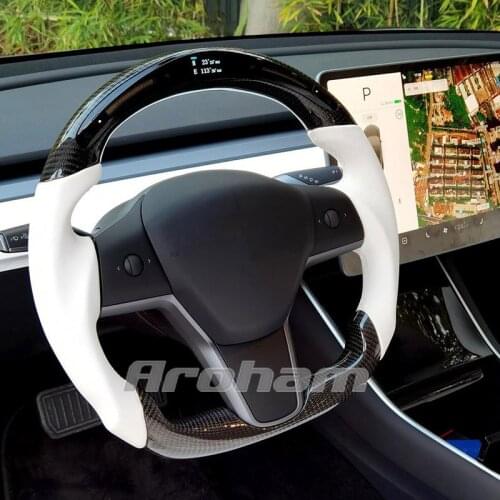 Carbon Fiber LED Shift Lights Display Steering Wheel Customize Sport Style For Tesla Model Y Model 3 2017 2018 2019 2020 2021