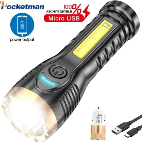 Pockeman 30000 Lumens Led Flashlight Outdoor Long-range Torch Lanterna Multi-function LED Lamp USB Rechargeable COB Work Light