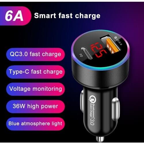 QC 3.0 PD Universal Dual USB Output Car Charger For Huawei P10 Plus Mate 9 For Xiaomi Mi5 Mi6 Plus Led Voltage Display Charger