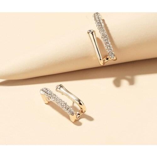 Korean Cold Wind Versatile Women Simple Style Rhinestone U Shape Ear Stud Silvery U-shaped Earrings Jewelry Accessories