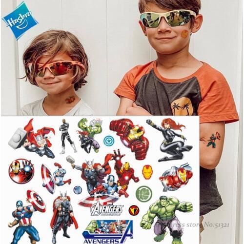 Hasbro Hulk Spiderman Avengers Marvel Children Cartoon Temporary Tattoo Sticker For Boys Cartoon Toys Waterproof Party Kids Gift