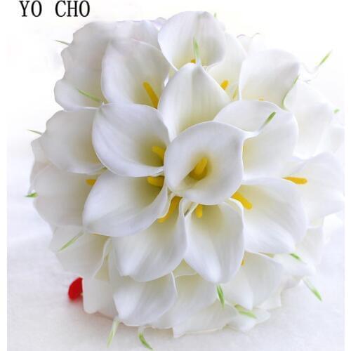 YO CHO Wedding Bouquet Real Touch White Calla lily Artificial Flowers Wedding Bridal Bouquets Bridesmaids Marriage Accessories