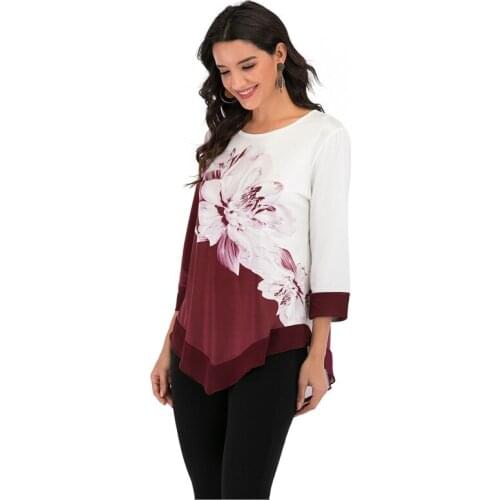 5xl Large Size Top 2021 New Spring Women T Shirt Lace Patchwork Print Tunic 4xl Casual Tops Tee Shirt Ladies Irregular Pullover