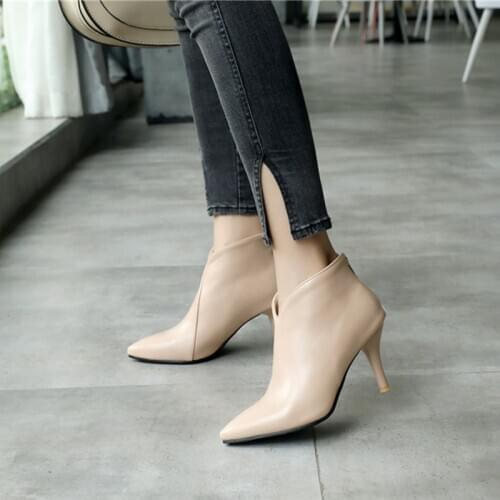 Women Boots Shoes Woman Fashion Metal Zipper Ankle Boots Women Shoes Elegant Short Plush Sexy Thin Heels Boots For Girl 32-43