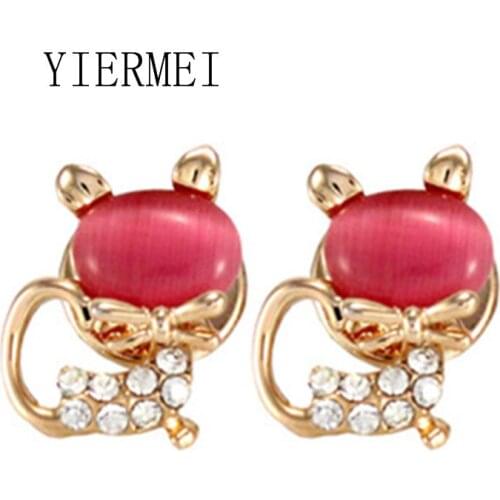 Korean version of opal fox earrings female cat water station earrings cute animal earrings Womens Jewelry