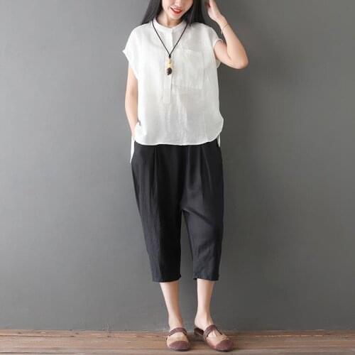 Women 2021 Summer New Fashion Two-piece Sets Female Loose Sleeveless Tops Ladies Casual Harem Pants Cotton Linen Suits U99