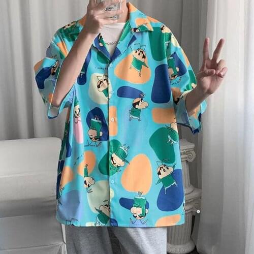 2021 Summer Mens Short Sleeve Camisa Masculina Cartoon Printing Nice Shirts Fashion Trend Loose Casual Shirts Plus Size M-2XL