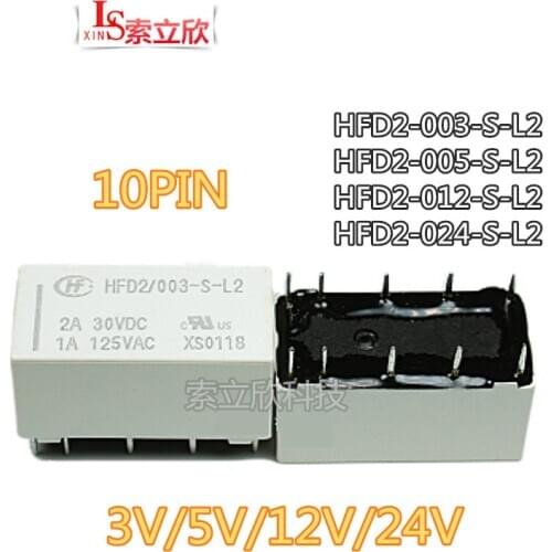 5PCS/lot NEW Relay HFD2-003-S-L2 HFD2-005-S-L2 HFD2-012-S-L2 HFD2-024-S-L2 HFD2 024 S L2 3V 5V 12VDC 24V 10PIN Signal relay