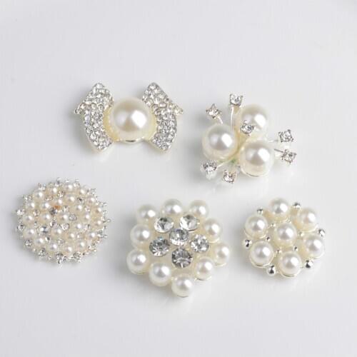 5pcs Sew-on Pearl Rhinestone Buttons Flatback Wedding Crystal Embellishments