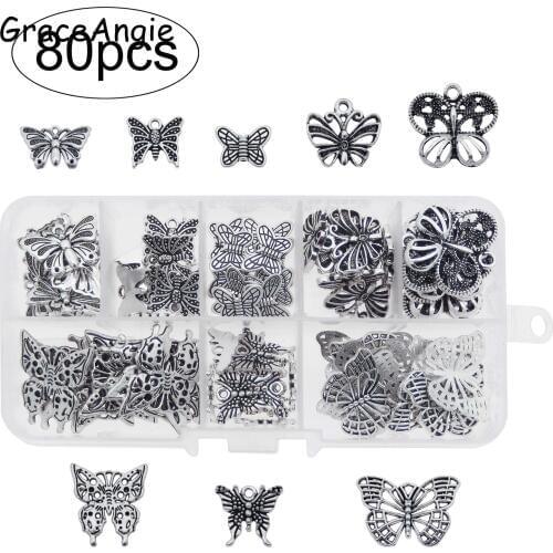 80pcs Animals Jewelry Butterfly Charms Pendant Bohemia Handmade Necklace Keychain women Accessories supply Beads Ethnic Gift DIY