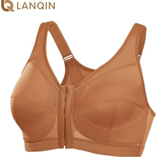 Womens Wirefree Full Figure X-shape Posture Cotton Bra Front Closure Back Support Plus Size