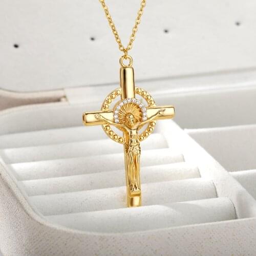 Christian Jesus Cross Necklace For Women Men Stainless Steel Gold Chain Choker Religion Cross Pendants Jewelry Prayer Baptism