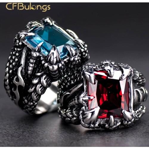 CFBulongs Retro Stainless Steel Punk Ring Heavy Metal Dragon Claw CZ Zircon Finger Ring 2021 Fashion Jewelry Boyfriend Gift
