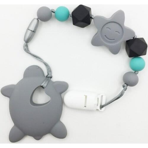 Turtle BPA Free Silicone Pacifier Clip ,New turtle teether with sunflow silicone beads