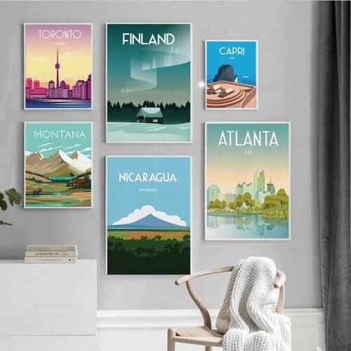 Travel City Landscape Posters and Prints Finland Italy Aurora Scenery Wall Art Canvas Painting for Bedroom Home Decoration