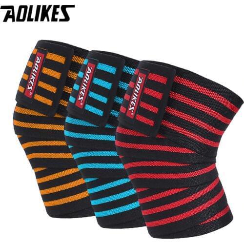 AOLIKES 1PCS 180*8CM Fitness WeightLifting Leg Knee Compression Straps Wraps Elastic Bandages Poverlifting Squats Training