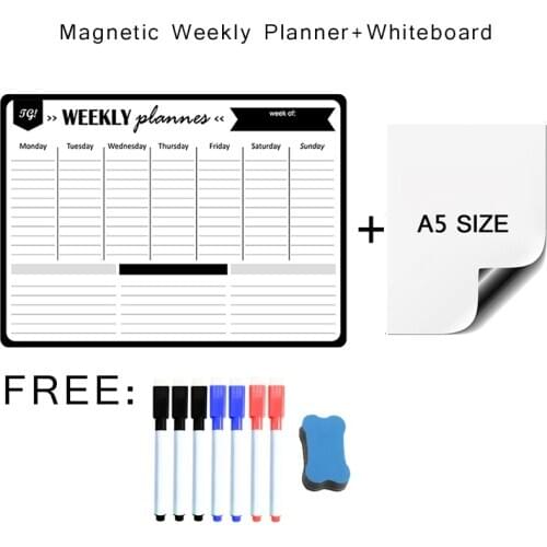 Weekly Monthly Moterm Planner Calendar Magnetic Whiteboard Dry Erase Board for Wall Fridge Stickes Memo Message Reusable Markers
