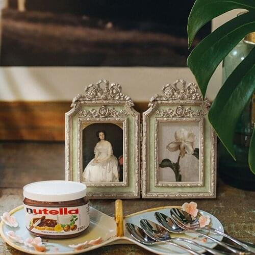 French Double Door Desktop Decorative Painting With Carved Picture Frame Retro Living Room Dining Art Hanging Pendant Ornaments