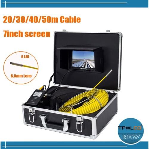 7 Inch HD 6.5mm Camera Lens 20m 30m 40m 50m Cable Drain Pipe Sewer Endoscope Inspection Video Camera System
