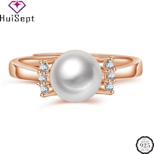 HuiSept Trendy Ring for Women 925 Silver Jewelry with Pearl Zircon Gemstone Open Finger Rings Fashion Wedding Party Accessories