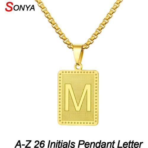 SONYA A-Z 26 Initials Pendant Letter Necklace For Women Men Stainless steel Gold color Letter Jewelry Hot Gift for Love Friends