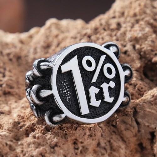 Cool Male Lucky Number 1% Biker Ring Heavy Metal Stainless Steel Dragon Claw Ring Punk Band Party Hip Hop Jewelry Gift