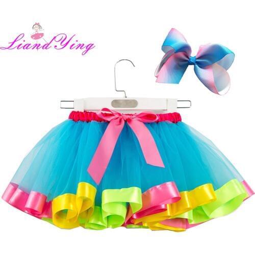 2019 Summer Lovely Fluffy Tulle Girls Tutu Skirt Pettiskirt 11 Colors Girls Skirts for 2-11Yrs Kids Rainbow Skirts With Hairband