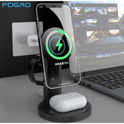 Magnetic 3 in 1 Wireless Charger for iPhone 12 Pro Max Mini 15W Fast Charging Desktop Phone Stand For Apple Watch 6 Airpods pro
