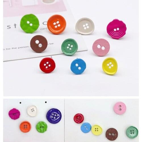 Color sweet button earrings Korea hyuna style cute girl irregular earrings spray paint jewelry earrings