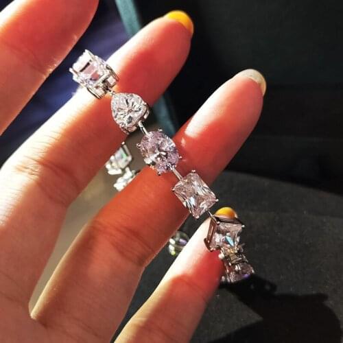 Trendy Moissanite Diamond Bracelet 100% Real 925 Sterling Silver Engagement Wedding bangles Bracelets for women Bridal Jewelry