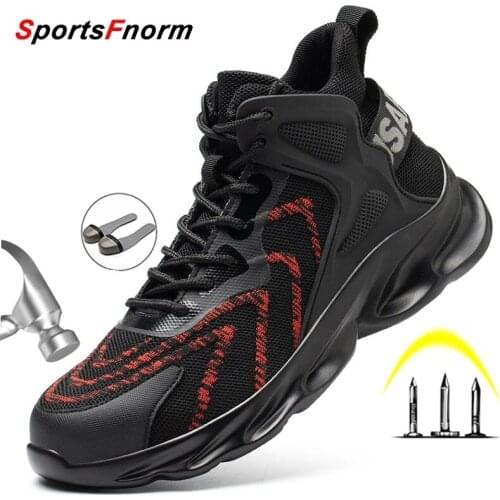 Male Work Boots Indestructible Safety Shoes Men Steel Toe Shoes Puncture-Proof Work Sneakers Male Shoes Adult Safety Work Shoes