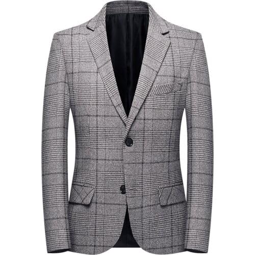 2021 British Man Slim Fit Office Blazer Jacket High Quality Fashion Grey Plaid Suit Wedding Dress Coat Casual Business