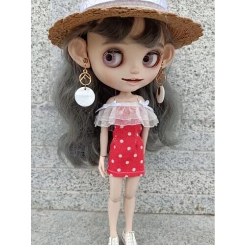 Blythes size doll clothing a word shoulder green red chiffon dot dress 2 color into blythes size 1/6 size doll accessories