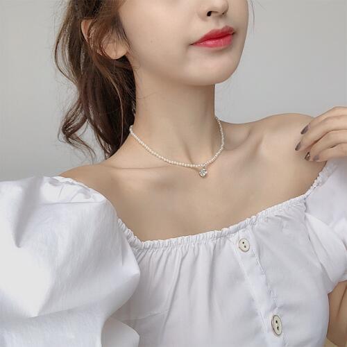 New Korean Charm Simulated Pearl Choker Necklace Bling Crystal Pendant Clavicle Chain For Girls Women Statement Jewelry