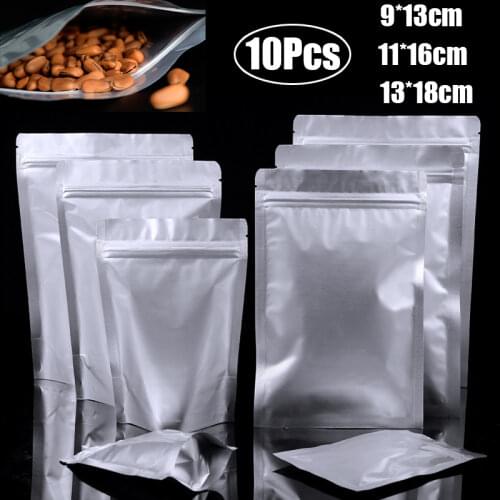 10PCS Aluminum Foil Flat Bottom Zip Lock Bags Thick Food Storage Bag Vacuum Sealer Food Packaging Tea Avoid Light Proof