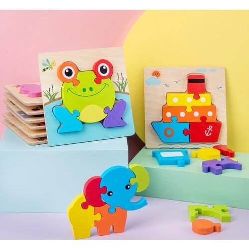 5 Pcs/Set Cartoon Animal Traffic Wooden Puzzle 3D Thickening Jigsaw for Kids Early Education Cognitive Desktop Toys