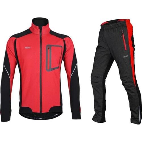 Plus Size Bicycle Suit Winter Warm Fleece Thermal Waterproof Jacket Pant Two Pieces Suit Outdoor Sport Wear Hiking Cycling Set